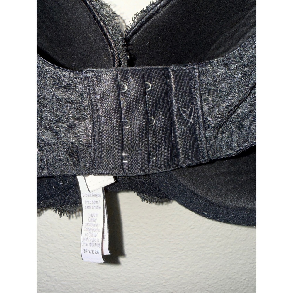 Victorias Secret Dream Angels Lined Demi Bra Black Floral Lace 38D Underwire - Picture 5 of 6